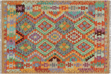 Flat Weave Kilim, Antique, Navaho, Vintage, Handmade, Geometric Kilim Rust Brown Hand-Woven Rectangle 100% Wool Area Rug 3 x 5